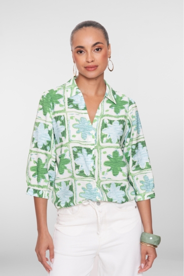Geisha Blouse BLOUSE MET TEGELPRINT 63470 20 GREEN/LIGHT BLUE