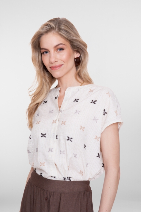 Geisha zand dames blouse | Model zijaanzicht