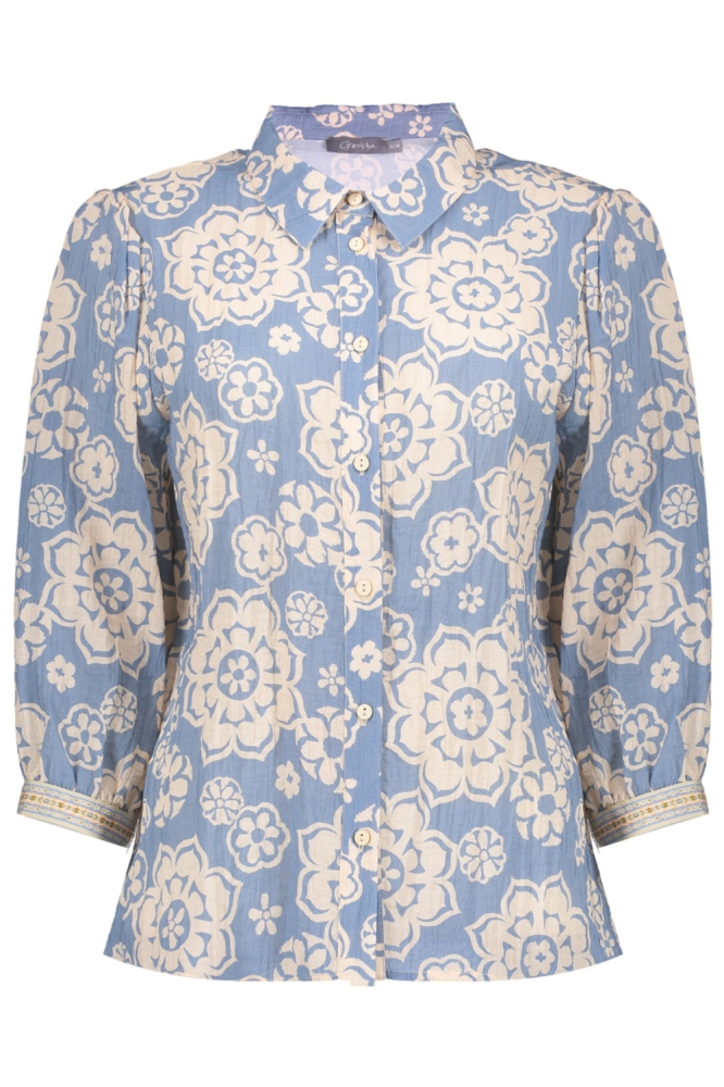 Geisha blauwe dames blouse | Vooraanzicht