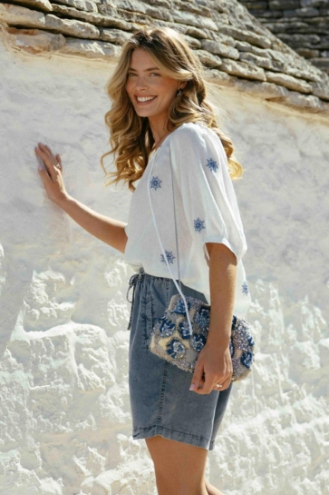 C&S The Label Blouse LINDIS BLOUSE 26ZFBC03 011612 OFFWHITE/CORNFLOWER BLUE