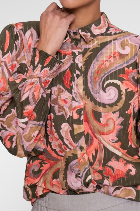 Geisha groene dames blouse | Close up