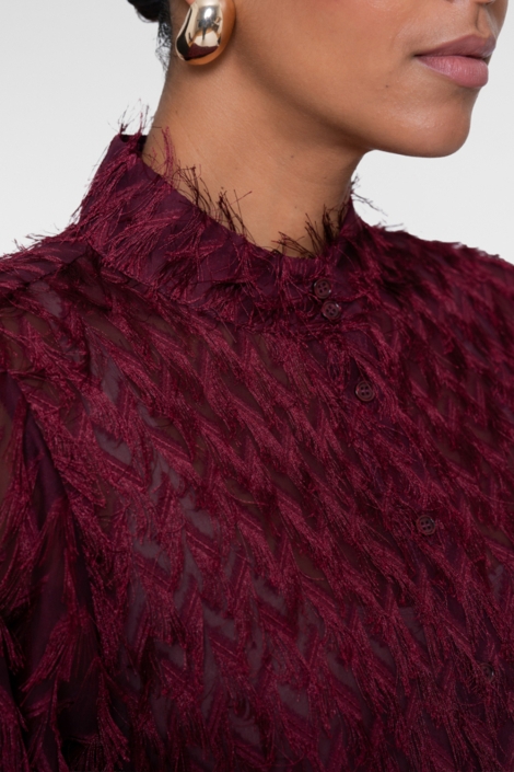 Geisha bordeaux dames blouse | Close up
