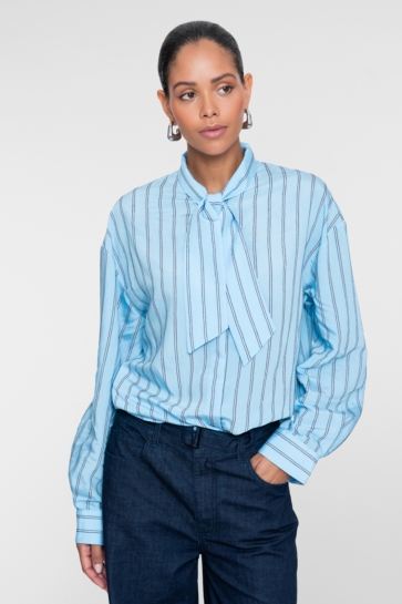 Geisha Blouse BLOUSE MET STRIKHALS EN KLASSIEKE STREEP 63915 20 MINAREL BLUE/BROWN