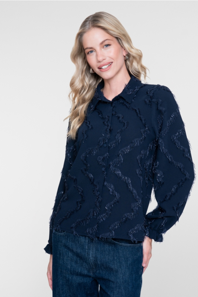 Geisha blauwe dames blouse | Model vooraanzicht