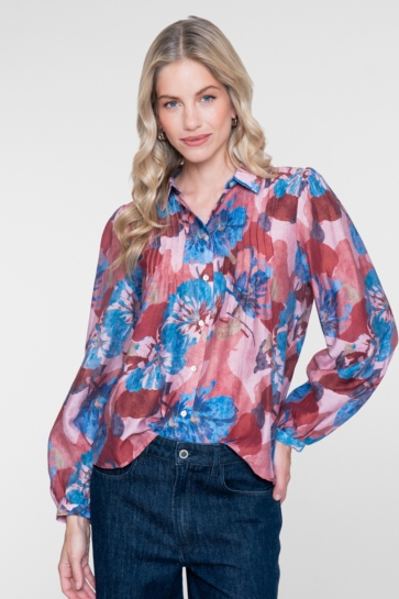 Geisha Blouse BLOUSE MET DOORGESTIKTE NADEN 63828 14 000625 blue/light pink/burgundy