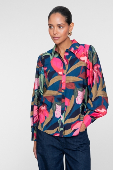 Geisha Blouse KLEURRIJKE BLOUSE MET BLOEMENPRINT 63939 20 BLUE/CORAL/GREEN