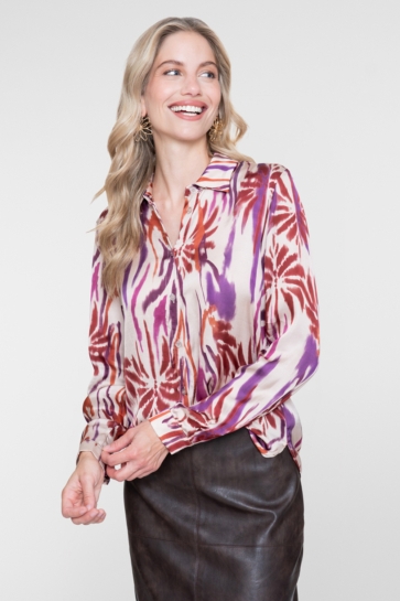 Geisha Blouse SATIJNLOOK BLOUSE MET KLEURRIJK DESSIN 63881 70 ECRU/PORT/PURPLE