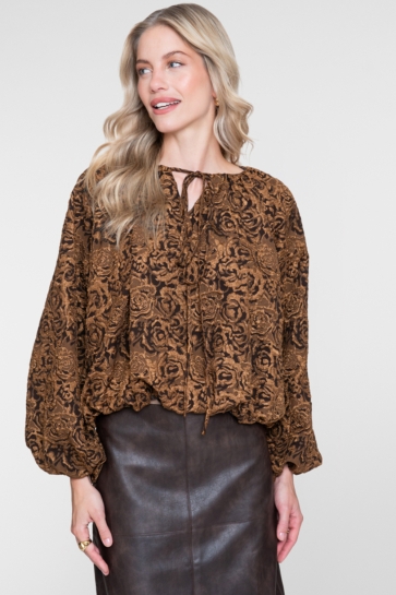 Geisha Blouse BLOEMEN BLOUSE MET STRIKKOORDEN 63857 21 CAMEL/BLACK