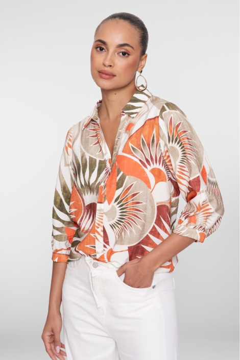 Geisha oranje dames blouse | Model vooraanzicht