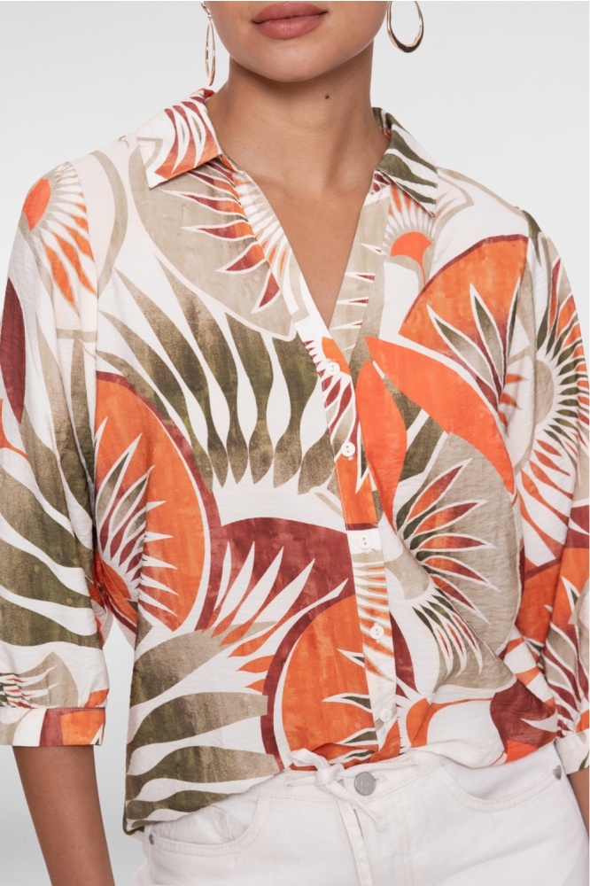 Geisha oranje dames blouse | Close up