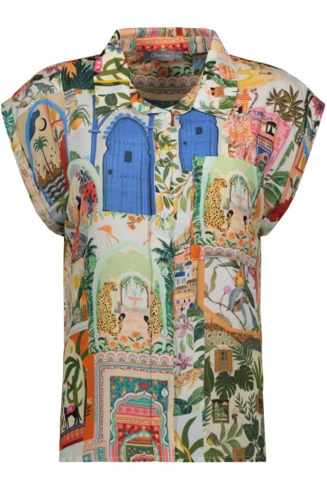 Geisha Blouse BLOUSE MET ALLOVER PRINT 63408 20 Green/blue
