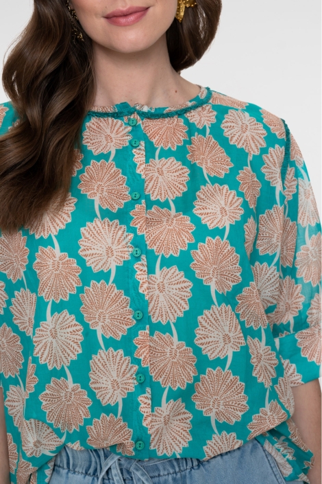 Geisha groene dames blouse | Close up