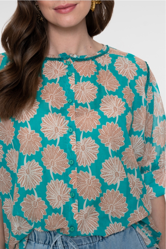 Geisha groene dames blouse | Close up