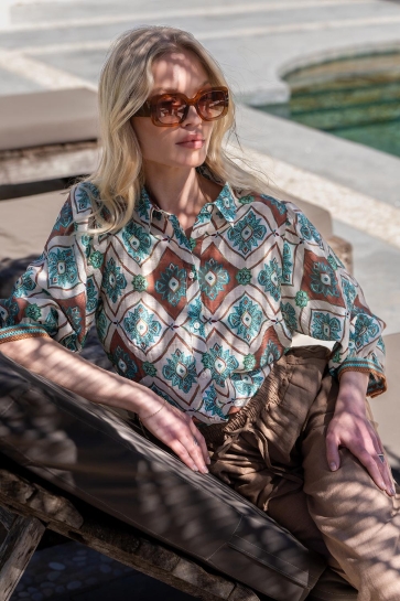 Geisha Blouse BLOUSE 63453 20 000602 AQUA/CAMEL