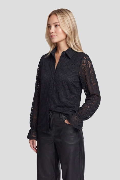 C&S The Label zwarte dames blouse | Model vooraanzicht
