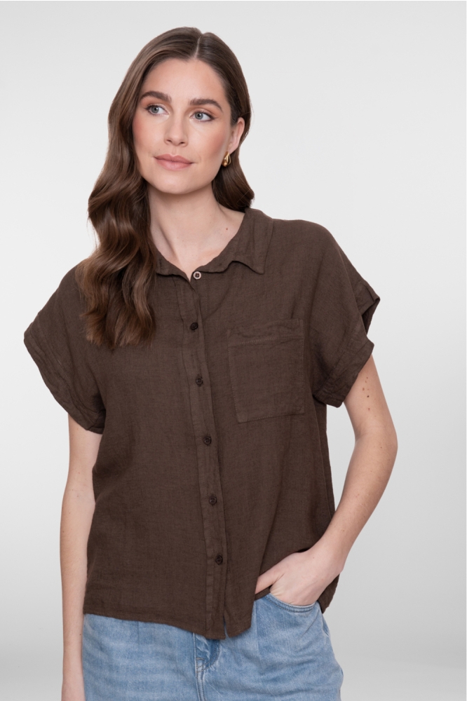 Geisha bruine dames blouse | Model vooraanzicht