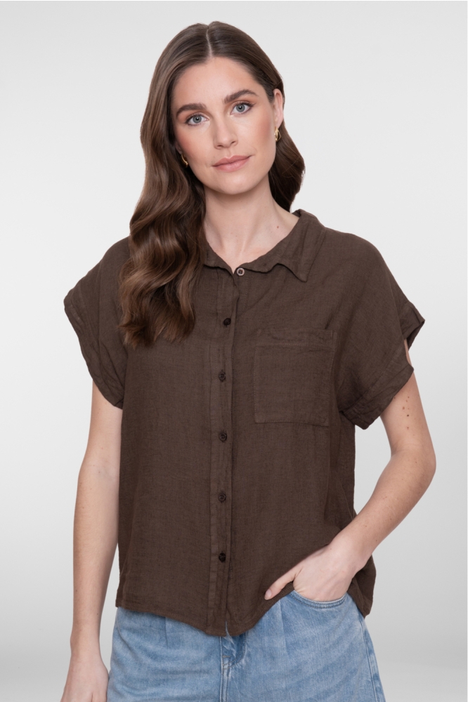 Geisha bruine dames blouse | Model vooraanzicht
