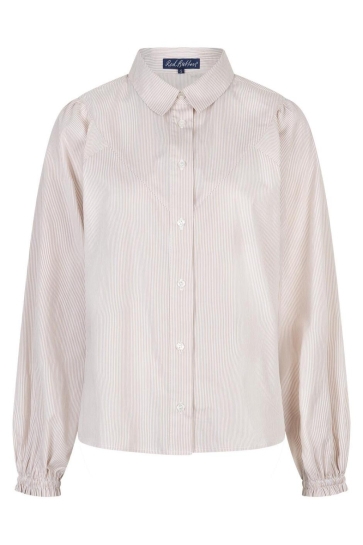 Red Button Blouse VICTORIA POPLIN STRIPE LONG SL SRB4839 Sand
