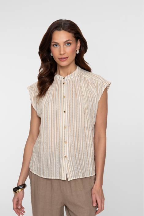 Geisha zand dames blouse | Model vooraanzicht