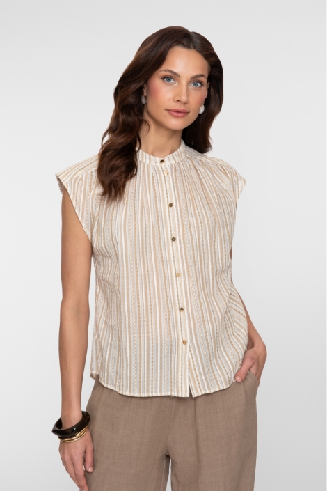 Geisha zand dames blouse | Model vooraanzicht