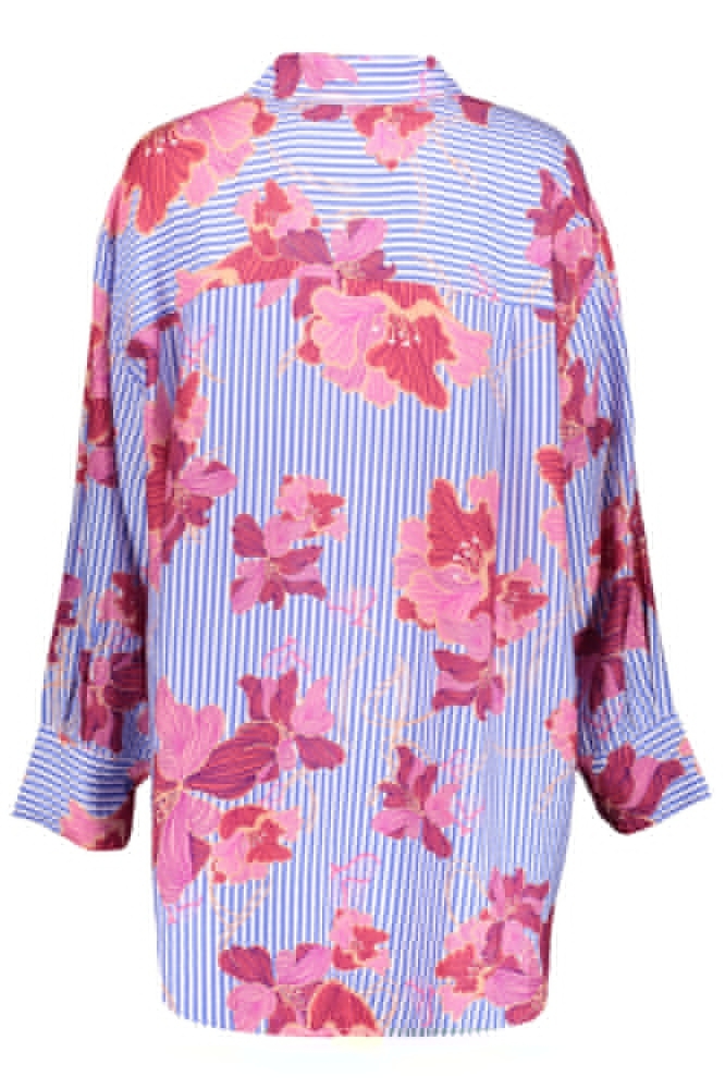 Geisha blauwe dames blouse | Achteraanzicht