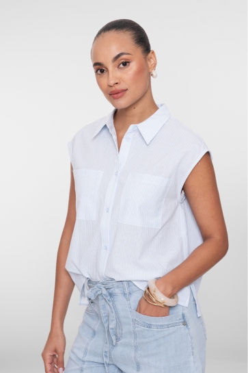 Geisha Blouse BLOUSE MET STREEP 063414 14 Light Blue/Off White