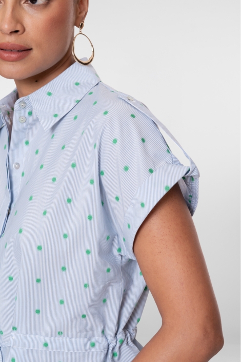 Geisha blauwe dames blouse | Close up