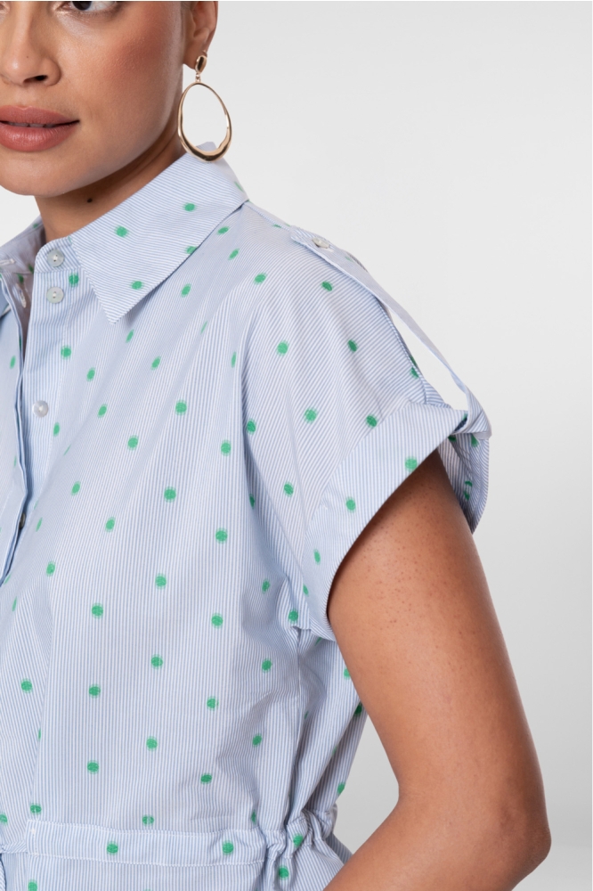 Geisha blauwe dames blouse | Close up