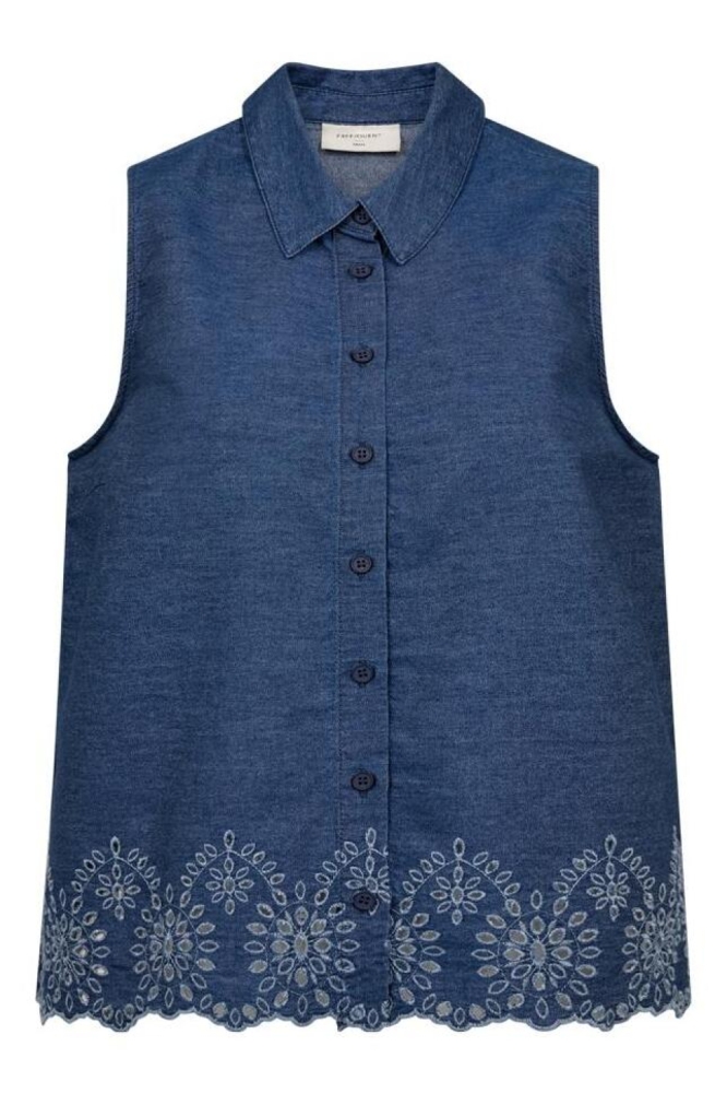 Freequent blauwe dames blouse | Vooraanzicht