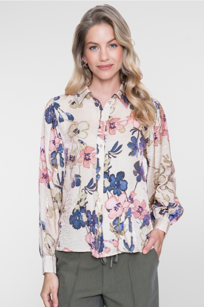 Geisha zand dames blouse | Model vooraanzicht