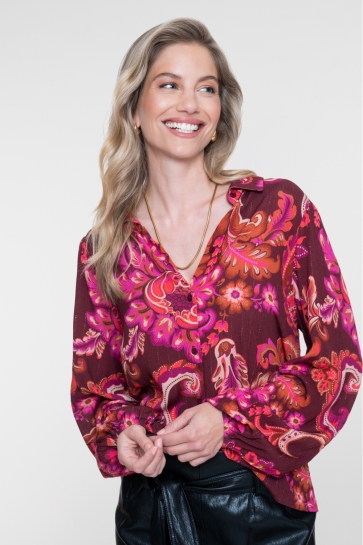 Geisha Blouse BLOUSE MET PAISLEYPRINT EN LUREXDETAILS 63674-20 000445 fuchsia
