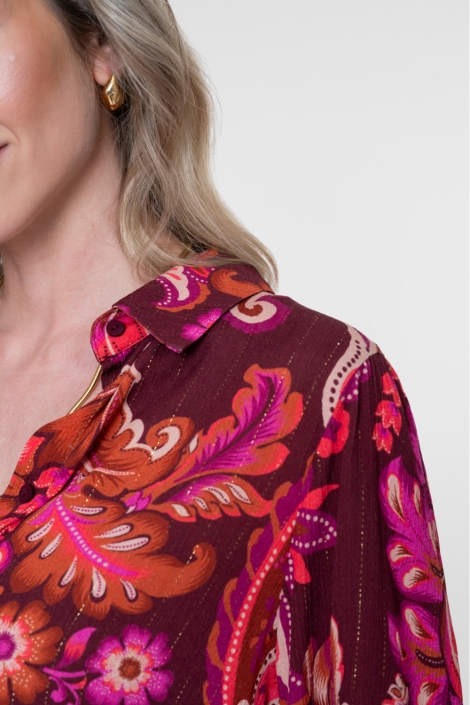 Geisha bordeaux dames blouse | Close up