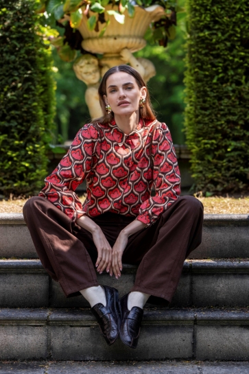 Geisha Blouse BLOUSE MET RETRO PRINT EN LANGE MOUWEN 63641 20 RED/BROWN