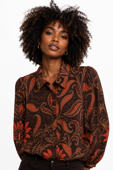 Geisha Blouse BLOUSE MET GRAFISCHE PRINT 63653 20 RED/BROWN