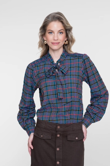 Geisha Blouse BLOUSE MET STRIKHALS EN RUITDESSIN 63637 20 NAVY/CORAL