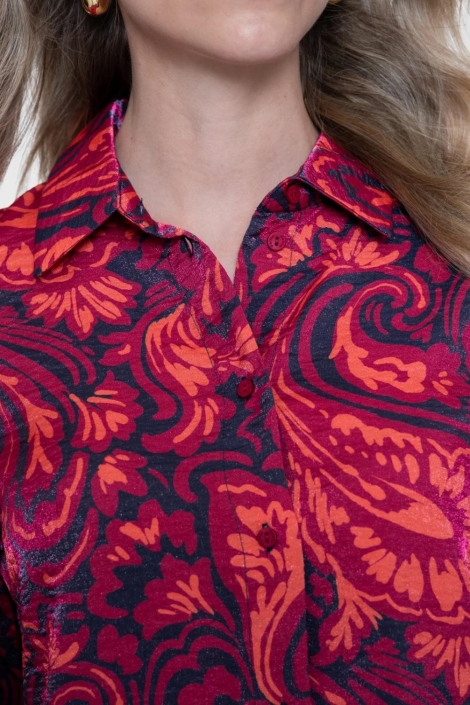 Geisha blauwe dames blouse | Close up
