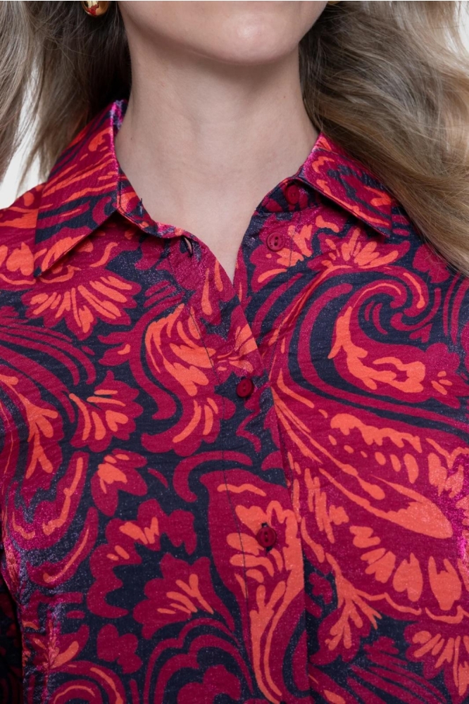 Geisha blauwe dames blouse | Close up