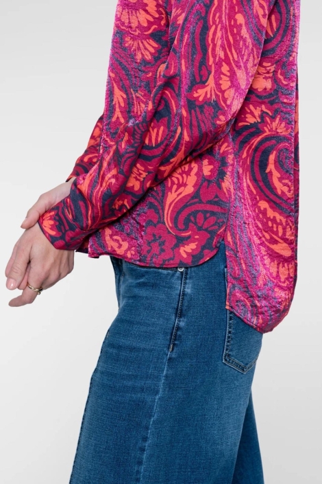 Geisha blauwe dames blouse | Close up
