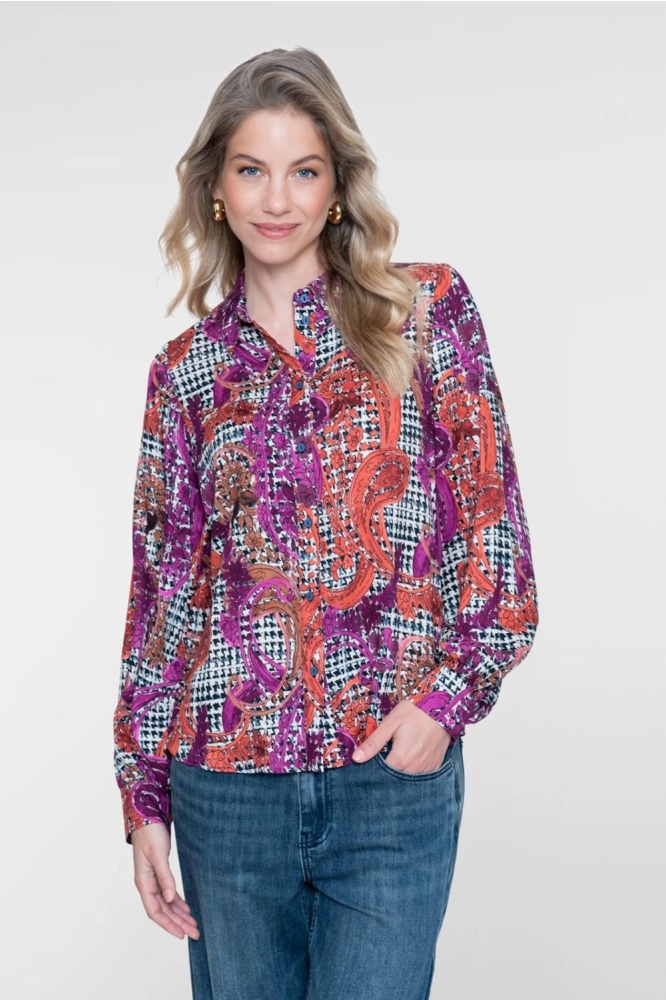 Geisha paarse dames blouse | Model vooraanzicht