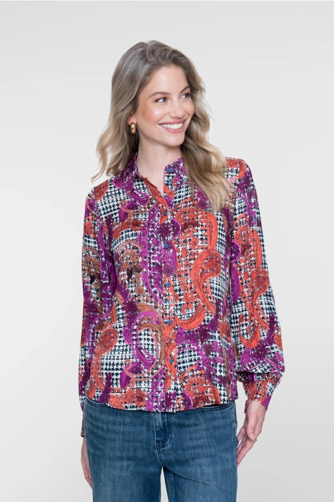 Geisha paarse dames blouse | Model vooraanzicht