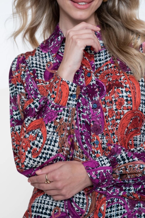 Geisha paarse dames blouse | Close up