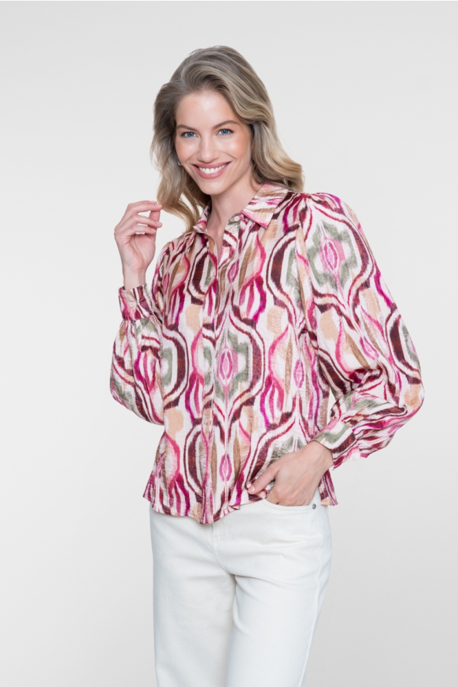 Geisha zand dames blouse | Model vooraanzicht