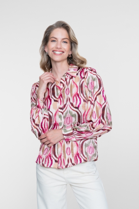 Geisha zand dames blouse | Model vooraanzicht