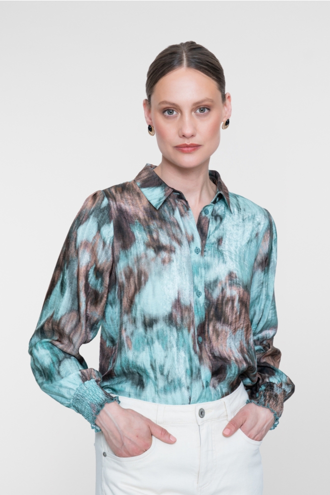 Geisha camel dames blouse | Model vooraanzicht