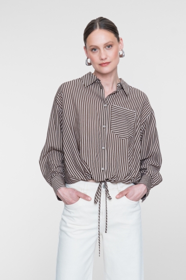Geisha Blouse GESTREEPTE BLOUSE MET STRIKDETAIL 63711 20 Brown/Sand