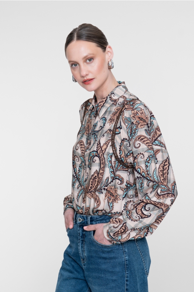 Geisha zand dames blouse | Model zijaanzicht