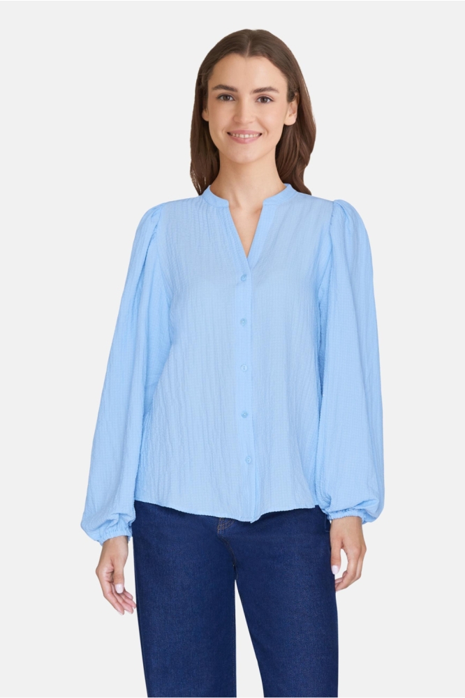SisterS point blauwe dames blouse | Model vooraanzicht
