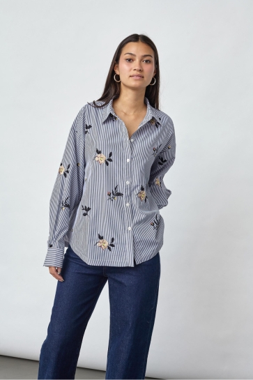 SisterS point Blouse ENOLA SH 20147 Navy Stripes Emb.
