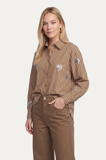 C&S The Label Blouse LOT BLOUSE 26WQH13 TAWNY CAMEL/OFFWHITE