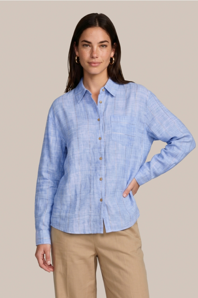 C&S The Label blauwe dames blouse | Model vooraanzicht